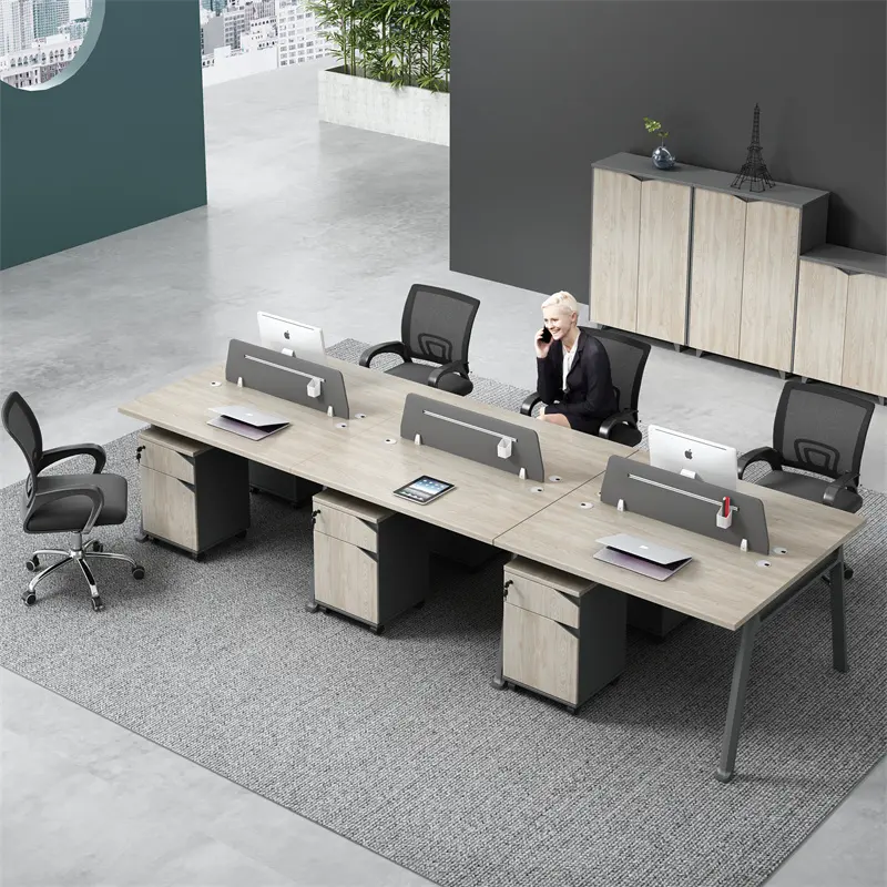 Poste de travail de bureau design moderne meuble modulaire poste de travail pour 4 personnes avec rangement