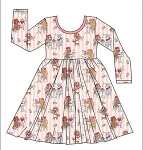 Yeni Gelen 5-16 Yaş Kız Çocuk Sevimli Fiyonk Desenli Yuvarlak Yaka Kışlık Bambu Döner Elbise - Product Image 2