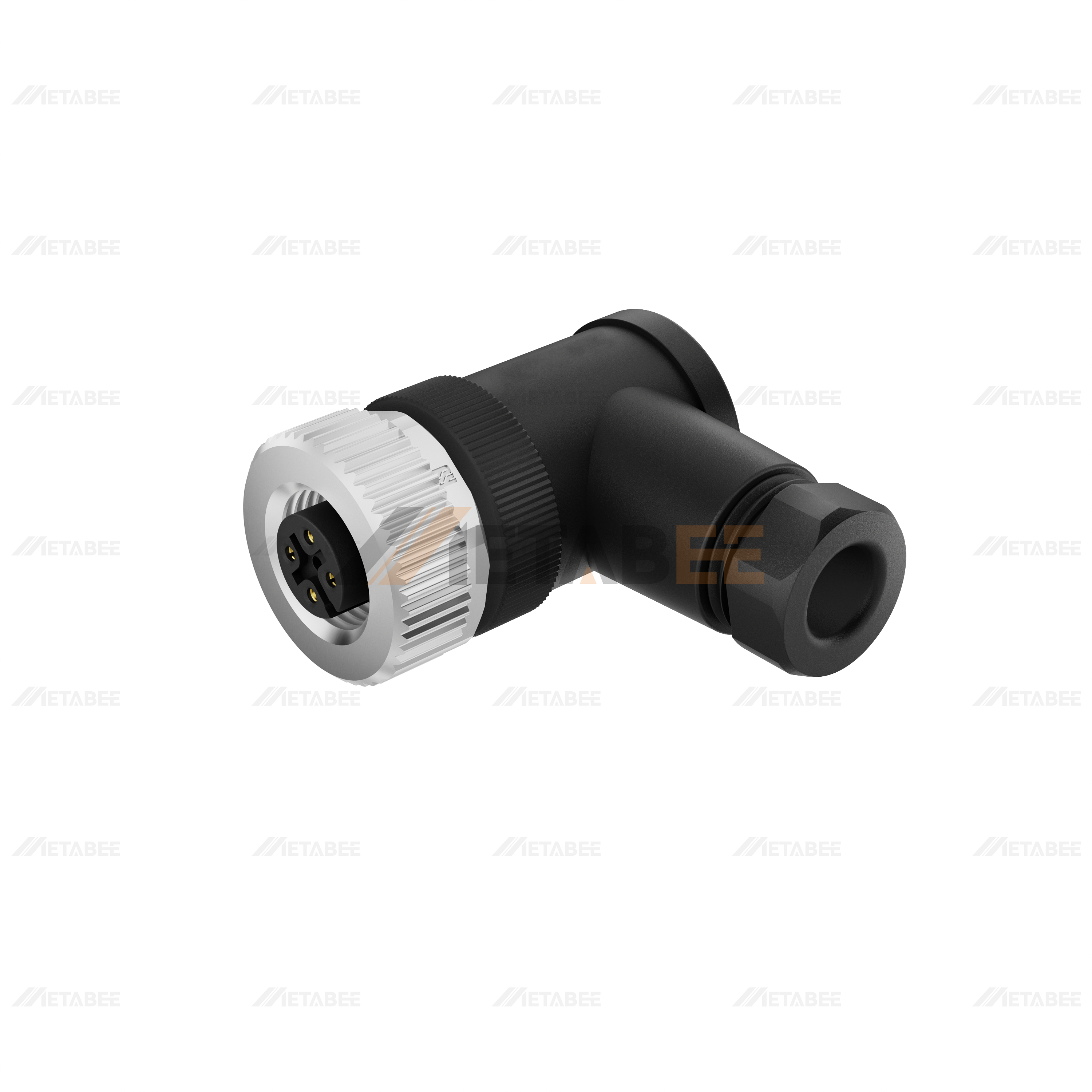 M12 Female 90 Degree DIY Connector Screw Locking