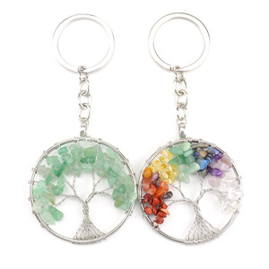 Natural Stone Crystal Gravel Chakra Amethyst clear Quartz tiger Eye Red Agate Tree of Life Key Chain