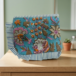 Étui pour mini-livre artisanal à imprimé animal - Tissu en coton, fermeture éclair, poignée en ruban, style décontracté, bleu et orange, étui durable - Product Image 3