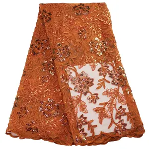 2842新しいデザイン魅力的なスタイルアフリカンメッシュスパンコールレース生地刺Embroidery女性のための高級イブニングドレス