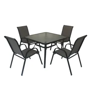 Garden Restaurant 5PC Table and Folding Chair Outdoor Dining Set With Umbrella