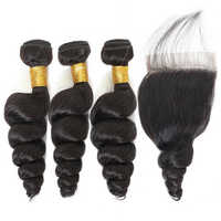 Cheveux vierges humains 100% naturels, alignés sur la cuticule, en gros, cheveux de vison INDIEN, lisses, 3 paquets avec fermeture en dentelle frontale