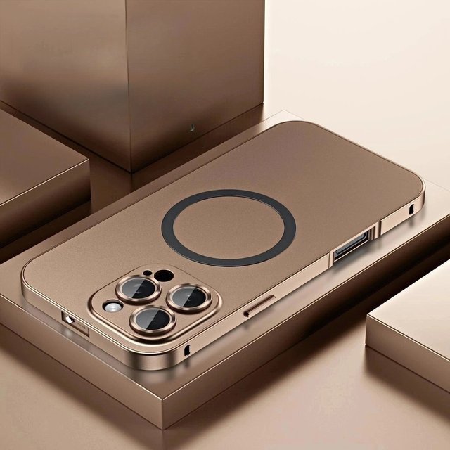 Luxury Desert Titanium Metal Frame Magnetic Phone Case for iPhone 16 Pro Max With Camera Protection Frosted PC Back Cover