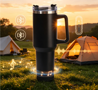 Tumbler Bluetooth Speaker Stainless Steel 40oz Custom dengan Gagang, Tutup Musik Sublimasi, Sedotan, USB Rechargeable, Ramah Lingkungan, Portabel