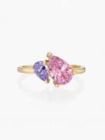Anillo de Piedra de Nacimiento para Mujer, Anillo Toi Et Moi de Zirconia, 12 Colores, Resistente al Agua, Hipoalergénico, Chapado en Oro, Cobre, Regalo de Aniversario Personalizado