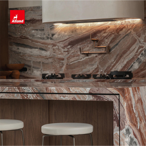 Ensemble d'armoires de cuisine en noyer scié sur mesure Allandgroup, style moderne de luxe, mi-siècle, avec portes plates en bois, pour villa - Product Image 4
