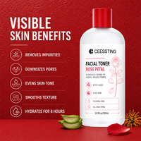Tónico Facial Mayorista Suave para el Cuidado Diario de la Piel, Refrescante Post-Limpieza, Equilibrante e Hidratante con Pétalos de Rosa y Hamamelis