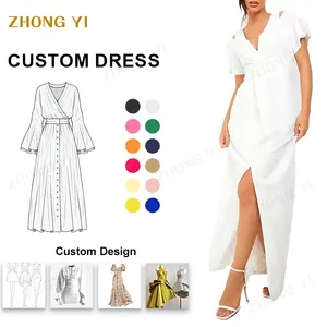 Clothing Factory Factory New Arrival Fashion Sexy Bodycon Tie Front Split Hem Short Sleeve White Solid Women's Maxi Dress