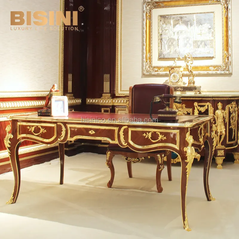 Luxury French Classic Style Louis XV Gilt Bronze Ornate Bureau Plat Writing Desk