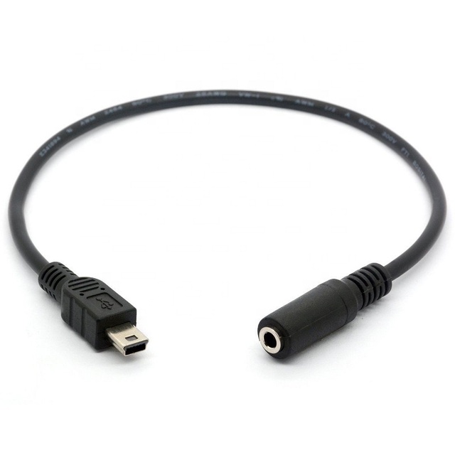 Mini 5-Pin USB Male to 3.5mm Female Aux Audio Headphone Cable with Braid Shielding TRS Connector