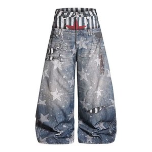 <b>Wide</b> <b>Leg</b> <b>Men</b> Jeans Star Print Denim Pants Baggy Casual Streetwear <b>Trousers</b> - Product Image 4