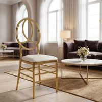 Chaises de mariage empilables électro-plaquées de luxe modernes, chaise de banquet dorée avec coussin en PU