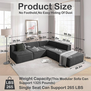 ชุดห้องนอนกำมะหยี่รูปตัวแอลแบบโมดูลาร์สีเบจ รุ่น LYZM ATUNUS US Stock Drop Shipping ผ้าเชนิล/ผ้าฟลานเนล ทันสมัย พร้อมฟองน้ำ - Product Image 2