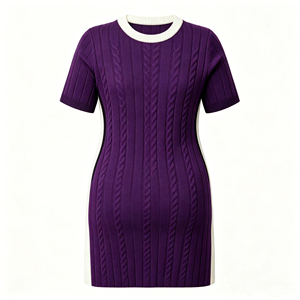 Abito in maglia da donna 2026 personalizzato OEM ODM, modello A-Line, semplice, naturale, casual, <span class=keywords><strong>lungo</strong></span>, viola e <span class=keywords><strong>bianco</strong></span>, <span class=keywords><strong>con</strong></span> <span class=keywords><strong>spacco</strong></span> sull'orlo, stile sorority - Product Image 4