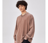 230g Drop Shoulder Oversized Langarm T-shirt van 100% katoen, custom unisex, gewassen retro hals, hiphop stijl, heren kleding