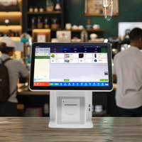 Terminal de point de vente Windows à double écran de 15,6 pouces, caisse enregistreuse, numérisation de reçus, écran tactile capacitif 10 points, Intel 4 Go de RAM, 128 Go de SSD, NFC