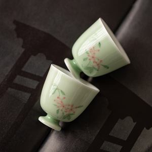Hand Painted Apricot Blossom Ceramic <b>Teacup</b> Secret Green Stem Tasting Cup For Kung Fu Tea Set Household Master Cup - Product Image 1