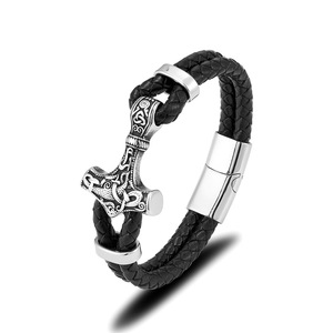 Viking Thor's Hammer <b>Bracelet</b> Braided Leather Stainless Steel Rune <b>Bangle</b> Magnetic Clasp Tough Guy Retro Jewelry - Product Image 2