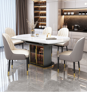 Modern Light Luxury Small Unit Household Square <b>and</b> Circular Intelligent Rock Plate Dining <b>Table</b> <b>Chair</b> Combination Cz002 Dining - Product Image 1