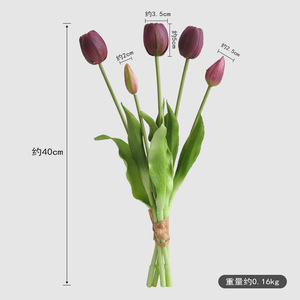 Bouquet de tulipes artificielles en caoutchouc souple, fleurs réalistes orange, jaunes, roses pour la décoration de la maison et les mariages - Product Image 4