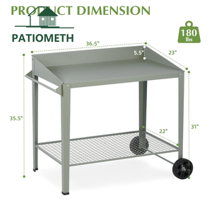 Banc de jardinage extérieur en métal durable et imperméable avec roues, table de jardin mobile pour cour, conception personnalisée OEM disponible - Product Image 5
