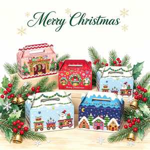 Factory Wholesale <b>Christmas</b> Treat <b>Boxes</b> with Handle 9 Designs Xmas Cardboard Gable Gift <b>Boxes</b> for Cookie Candy Party Favor - Product Image 2