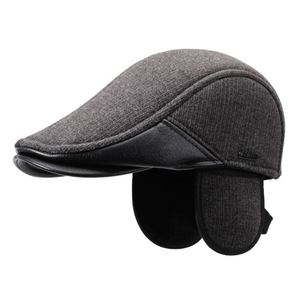 Wholesale Autumn Winter New Arrival Fashion Warm Fleece Lining <b>Flat</b> Top Ivy <b>Cap</b> Earflap Design Beret Hat for <b>Men</b> - Product Image 1