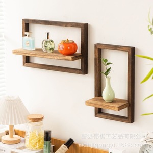 Wooden Wall Mounted <b>Shelf</b> Rectangle Charcoal Colored Durable Storage Display <b>Rack</b> For Bedroom Kitchen - Product Image 2