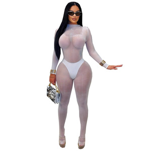 <span class=keywords><strong>Tuta</strong></span> <span class=keywords><strong>Aderente</strong></span> Sexy Trasparente a Vita Media in Poliestere e Spandex per Donne Europee e Americane - Product Image 2