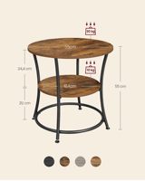 Table d'appoint ronde à 2 niveaux SENYU, style industriel, avec plateau en bois et structure en métal, meuble de rangement pour salon