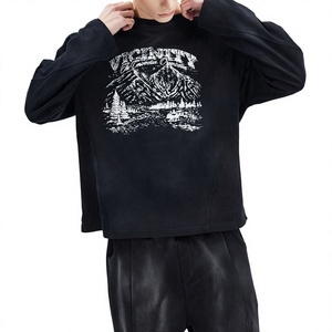 Camiseta Negra Extra Grande de Manga Larga para Hombre con Estampado de Montaña, Manga Raglán, Cuello Redondo, Informal, de Algodón - Product Image 1