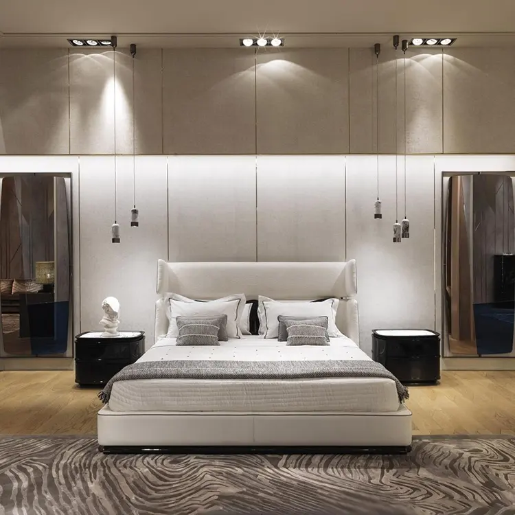 Zhida neueste stil licht luxus schlafzimmer möbel aus echtem Leder 180*200 king size bett