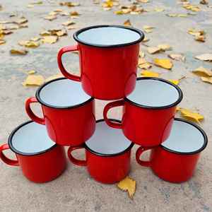 Mug à café en métal émaillé avec poignée, personnalisable avec logo, réutilisable, pour le camping et les voyages, disponible en 8oz, 11oz, 12oz, 16oz, avec bord coloré, vente en gros - Product Image 6