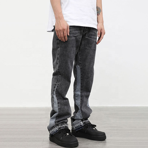 Jeans évasés pour hommes, <span class=keywords><strong>nouvelle</strong></span> conception estivale, patchwork, style hip-hop, denim délavé - Product Image 2
