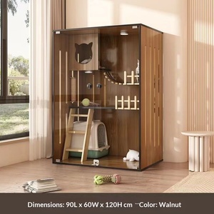 بيت قطط داخلي فاخر واسع من الخشب مع إضاءة LED، زجاج مقسى، تهوية متعددة الوظائف، مقاوم للغبار، قابل للتنفس، متين - Product Image 5