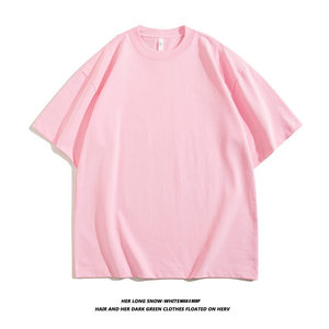 เสื้อยืดคอกลมผ้าฝ้าย 320 กรัม สีพื้น แขนสั้น สีชมพู สำหรับใส่พักผ่อนช่วงฤดูร้อน - Product Image 1