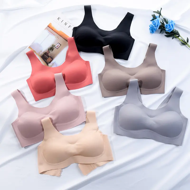 Wanita Nyaman Seamless Bra Seksi V Leher Berkualitas Tinggi Gratis Thai Lateks Tidur Brassier Removable Push Up Bra