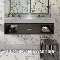 Nouveau style moderne : Meuble de salle de bain en panneaux de bois, étanche, simple ou double, avec miroir LED et lavabo – Vente en gros