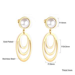Boucles d'oreilles pendantes en acier inoxydable plaqué or PVD 18 carats pour femme, style tempérament, type perle, bijoux fantaisie pas chers - Product Image 2