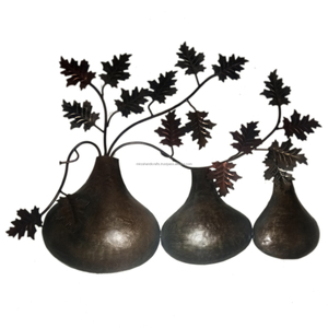 METAL LEAFS BROWN VASE SET LIVING ROOM LARGE ART - Product Image 1