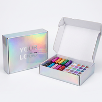 Boîte d'emballage cosmétique portable de luxe avec logo personnalisé, holographique, écologique, boîte cadeau en papier irisé, palette de fards à paupières, rouge à lèvres
