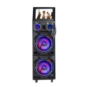 Tragbarer 12-zoll bluetooth-karaoke-lautsprecher mit drahtlosem mikrofon 15,4'' touchscreen trolley-lautsprecher