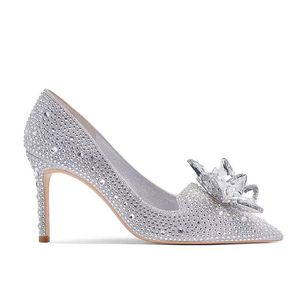 Chaussures de Mariée Haut de Gamme Entièrement Ornées pour Femme, Talons en Verre, Style Pointu, Décoration Florale et Strass Inspirée - Product Image 4