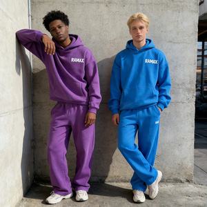 Ensembles de sweats à capuche et de joggings unisexes en coton surdimensionnés et épais avec logo personnalisé, en gros, pour un confort décontracté et plus doux - Product Image 2