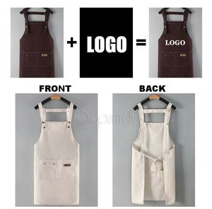Wholesale Custom Logo Cotton Canvas Waterproof Chef Cooking Aprons With Pockets for Cafe Restaurants Kitchen Bbq Apron - Product Image 3