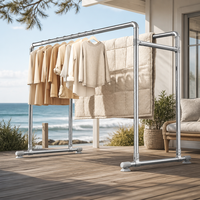 Séchoir à linge double barre grande capacité en métal, support de présentation de vêtements autoportant