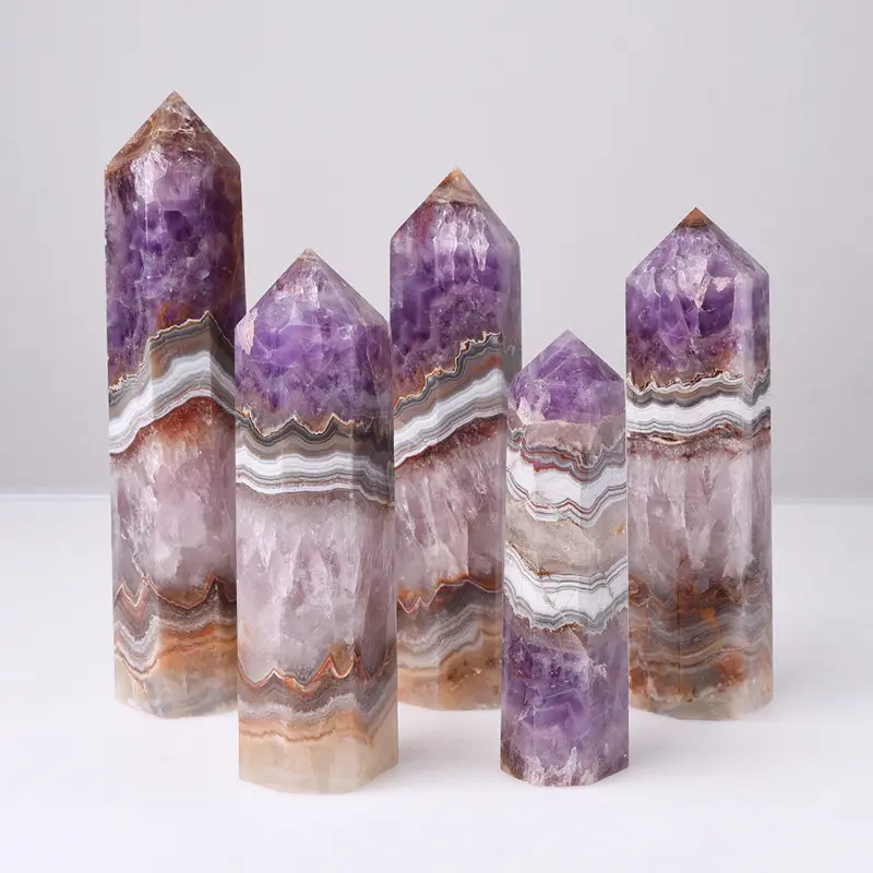 Wholesale High Quality Polished Crystal Wand Point Amethyst Agate healing stones Tower For Decoration