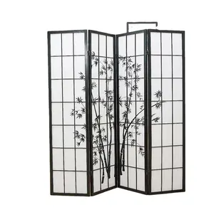 Bunga prem cetak kayu & kertas 4 Panel pemisah ruangan merah & hitam pembagi ruangan Jepang desain Modern layar Dekorasi Rumah